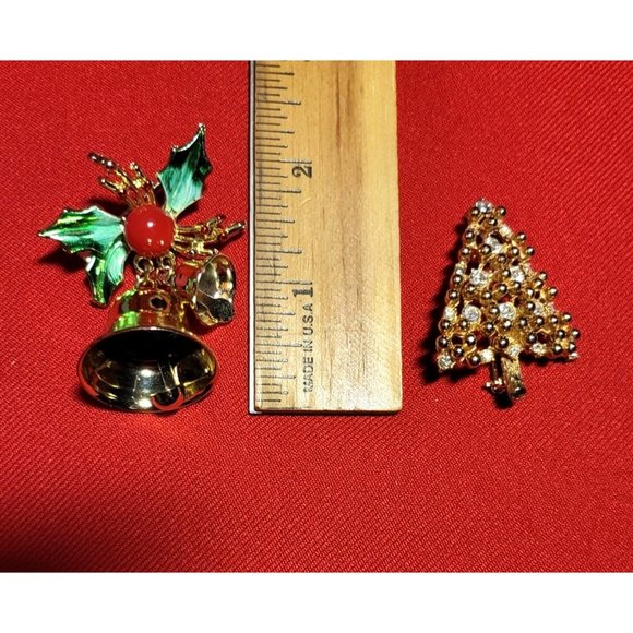 Christmas Pins/ Brooches Set of 2 - Christmas Bell, Christmas Tree - Picture 8 of 9